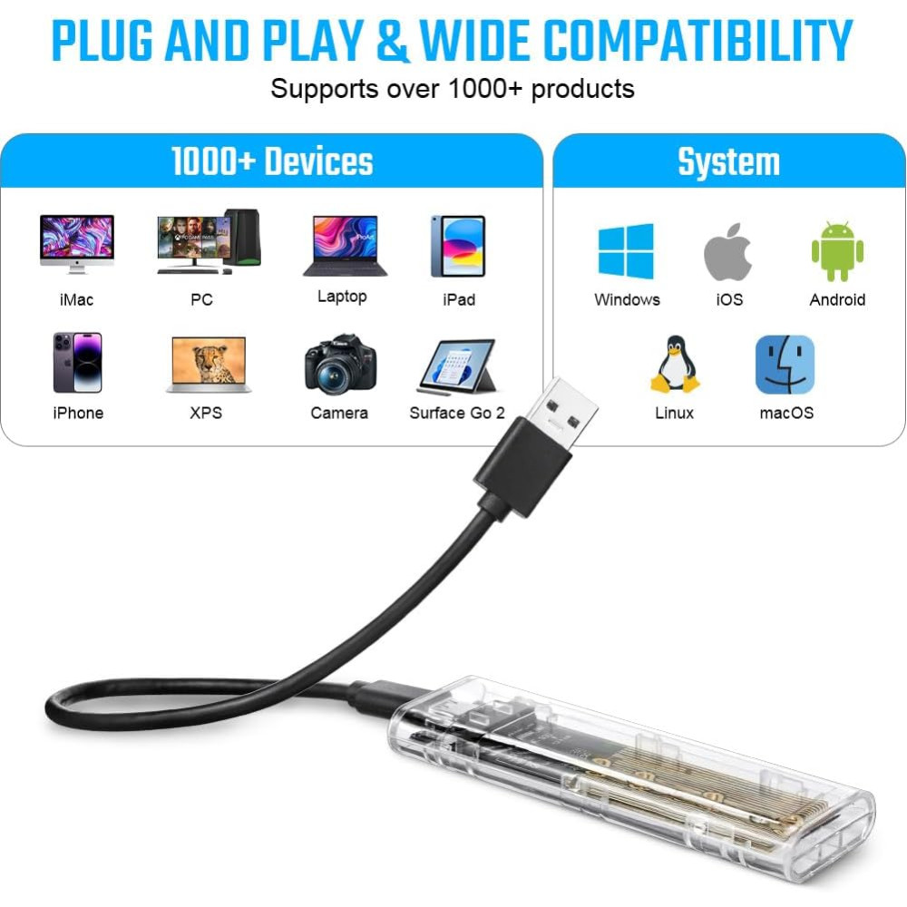 Корпус для SSD M2 NVMe AXFEE USB Type C 10 Гбит с поддержкой 2230 2242 2260 2280 без SSD